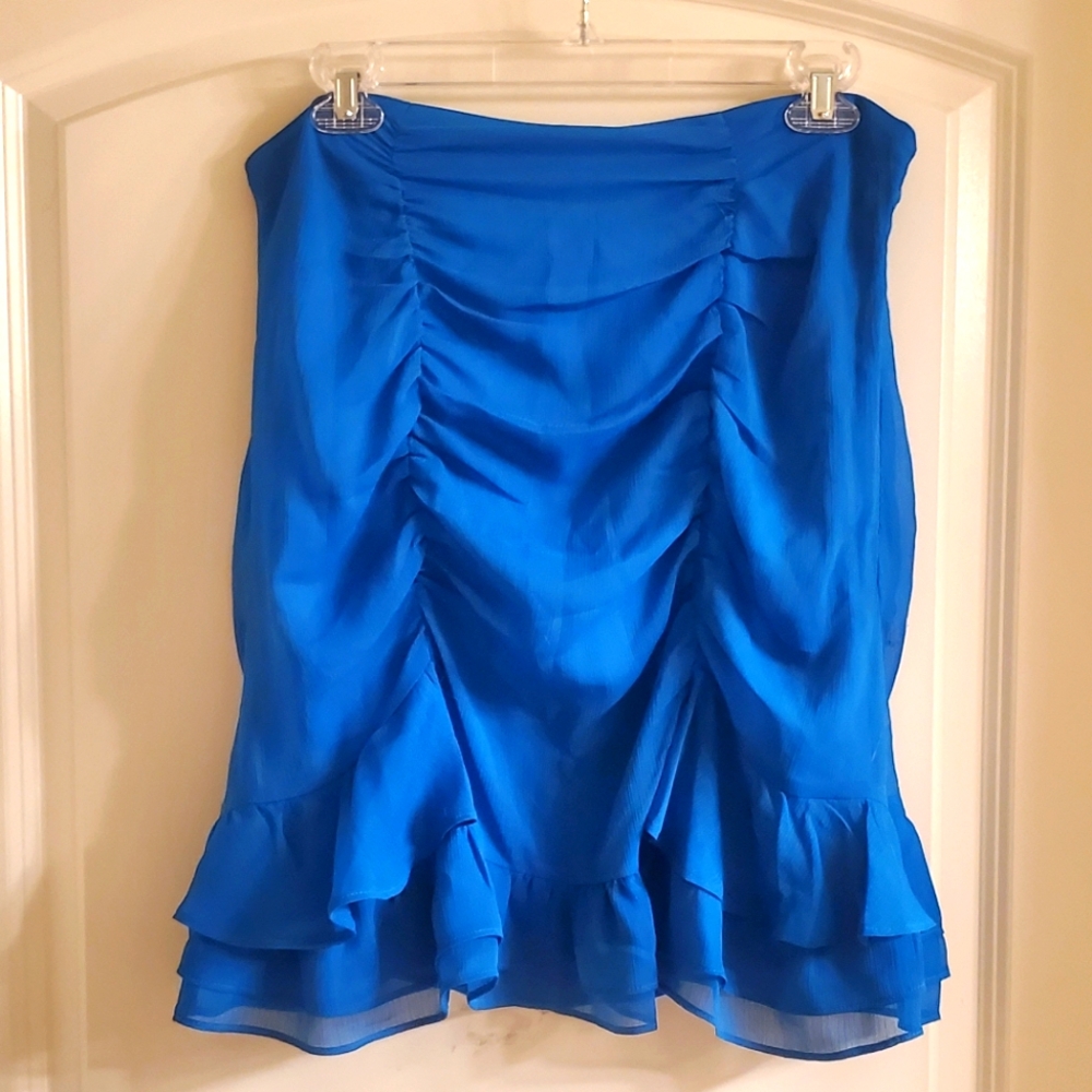 Express Blue Bubble Skirt Knee-Length Ruched
